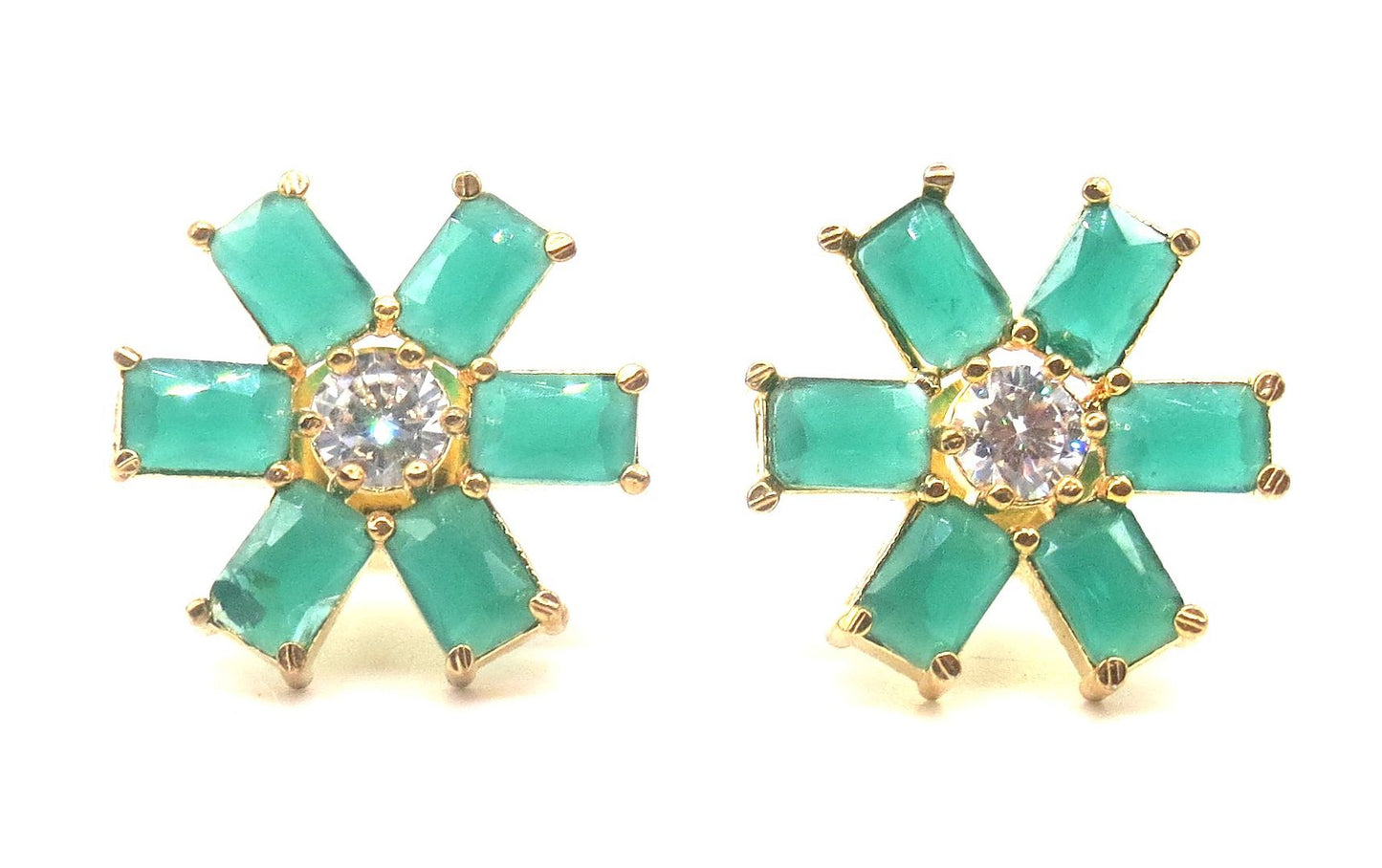 Jewelshingar Jewellery Gold Silver Plated Green Colour Earrings For Women ( 56427GJT )