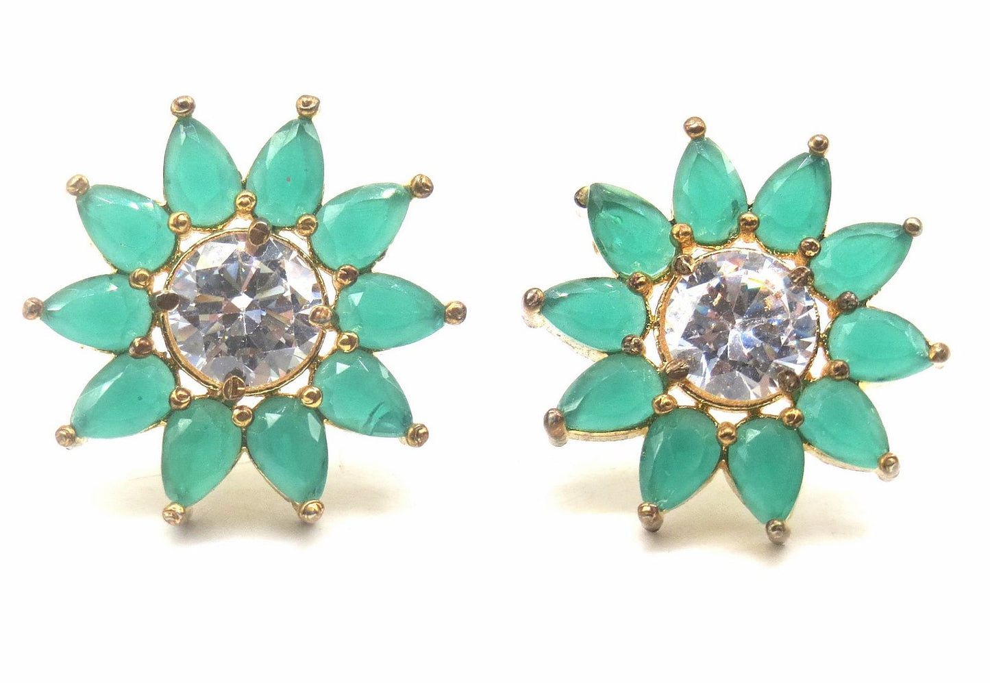 Jewelshingar Jewellery Gold Silver Plated Green Colour Earrings For Women ( 56447GJT )