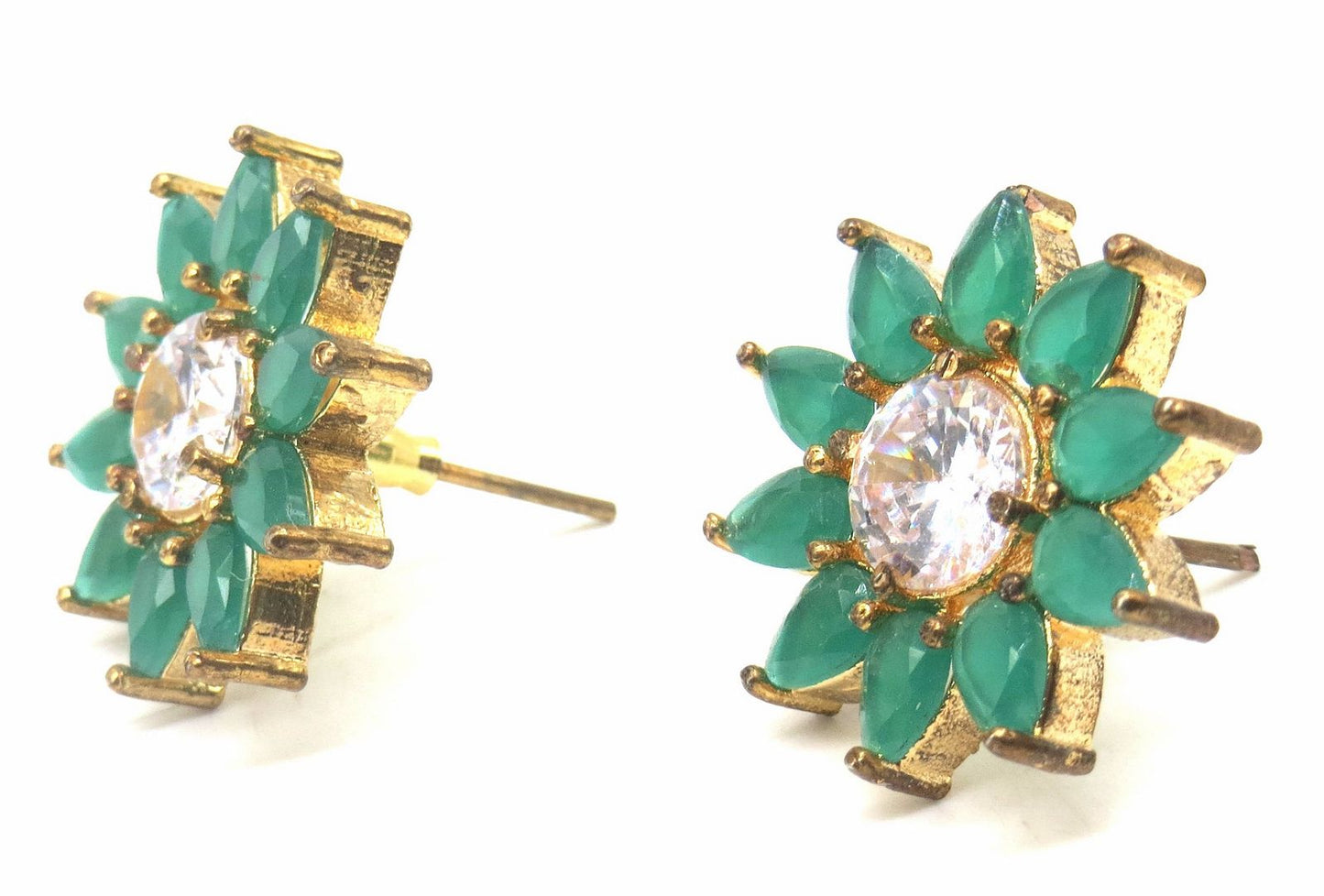 Jewelshingar Jewellery Gold Silver Plated Green Colour Earrings For Women ( 56447GJT )