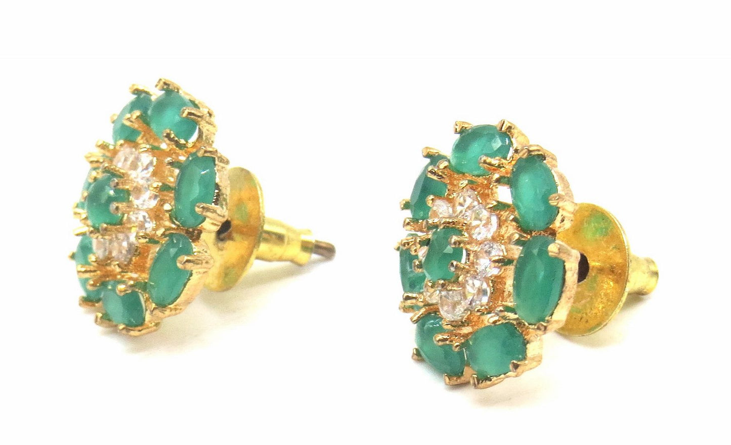 Jewelshingar Jewellery Gold Silver Plated Green Colour Earrings For Women ( 56455GJT )