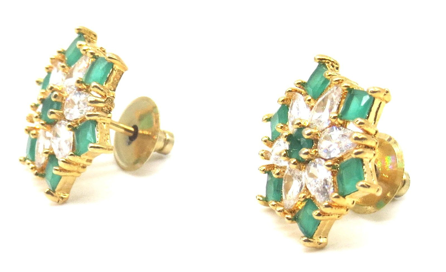 Jewelshingar Jewellery Gold Silver Plated Green Colour Earrings For Women ( 56467GJT )