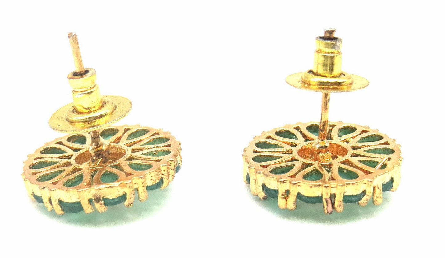 Jewelshingar Jewellery Gold Silver Plated Green Colour Earrings For Women ( 56487GJT )