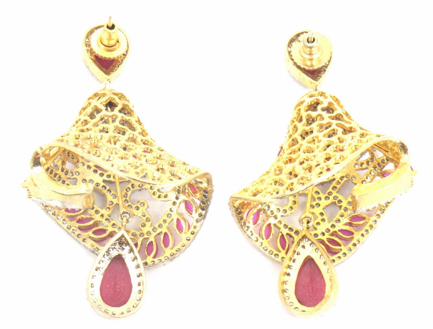 Jewelshingar Jewellery Gold Plated Pink Colour Earrings For Women ( 57057EAJ )