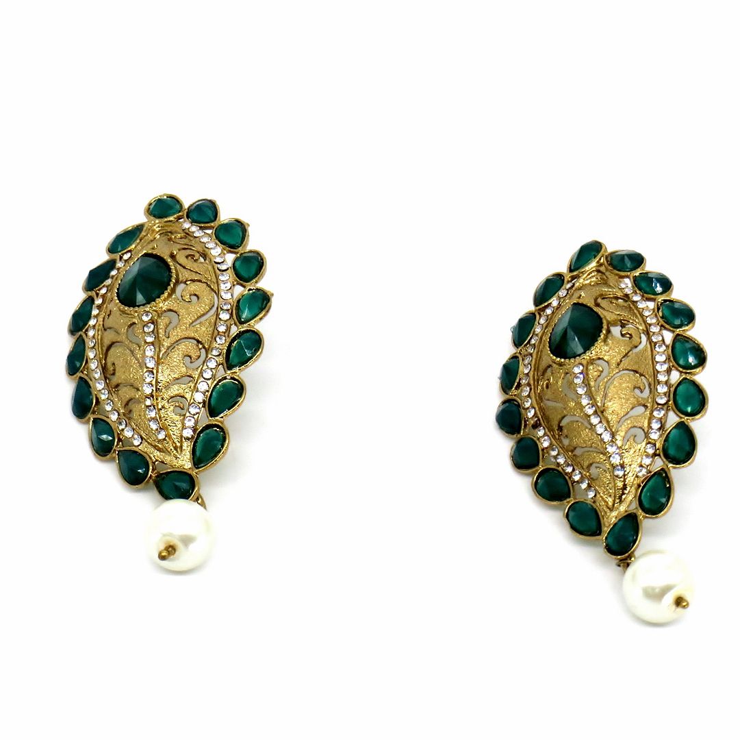Jewelshingar Jewellery Gold Plated Green Colour Earrings For Women ( 57120PED )
