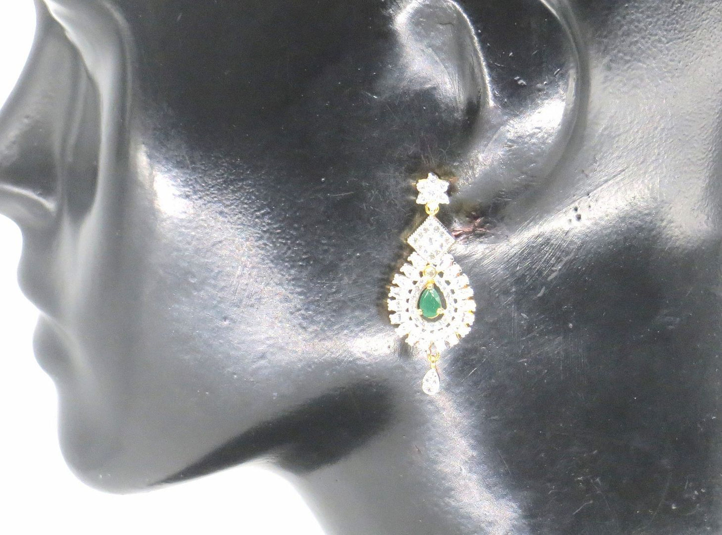 Jewelshingar Jewellery Silver Gold Plated Green Colour Earrings For Women ( 57125EAD )