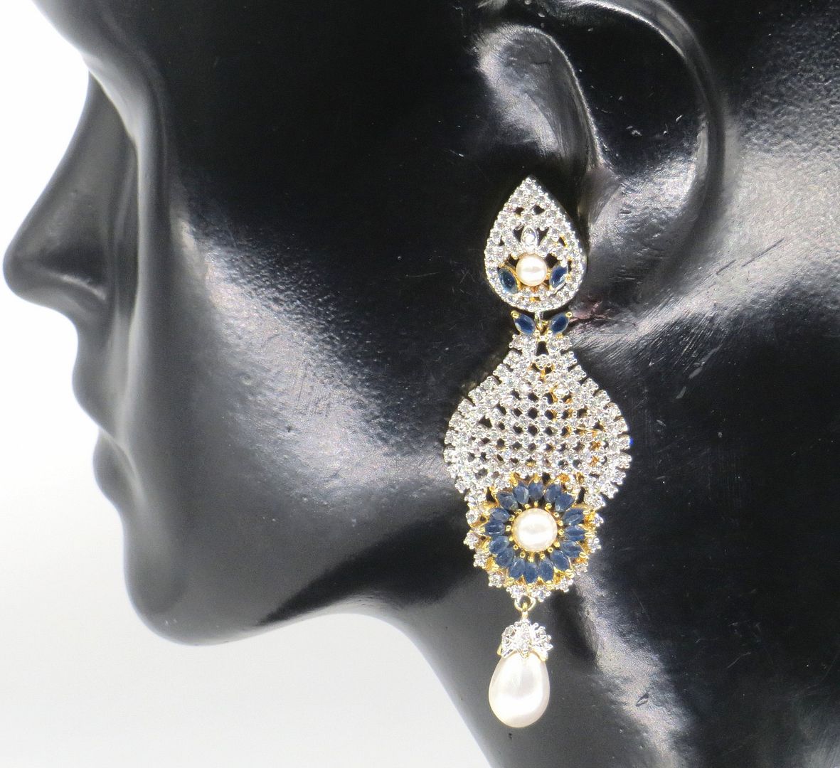 Jewelshingar Jewellery Silver Gold Plated Blue Colour Earrings For Women ( 57138EAD )