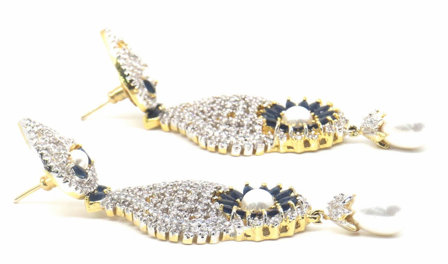 Jewelshingar Jewellery Silver Gold Plated Blue Colour Earrings For Women ( 57138EAD )
