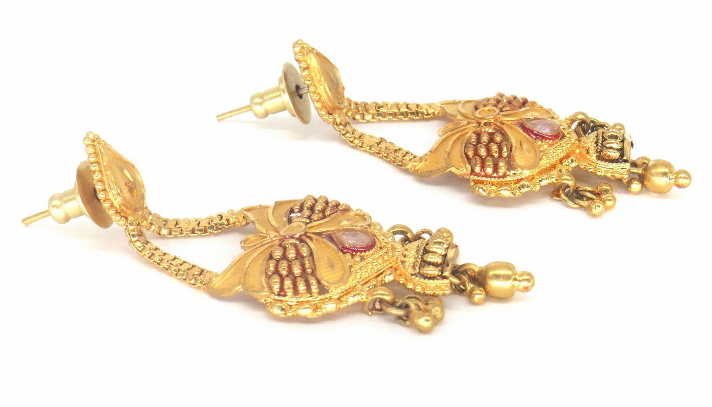 Jewelshingar Jewellery Gold Plated Pink Colour Earrings For Women ( 57228PED )