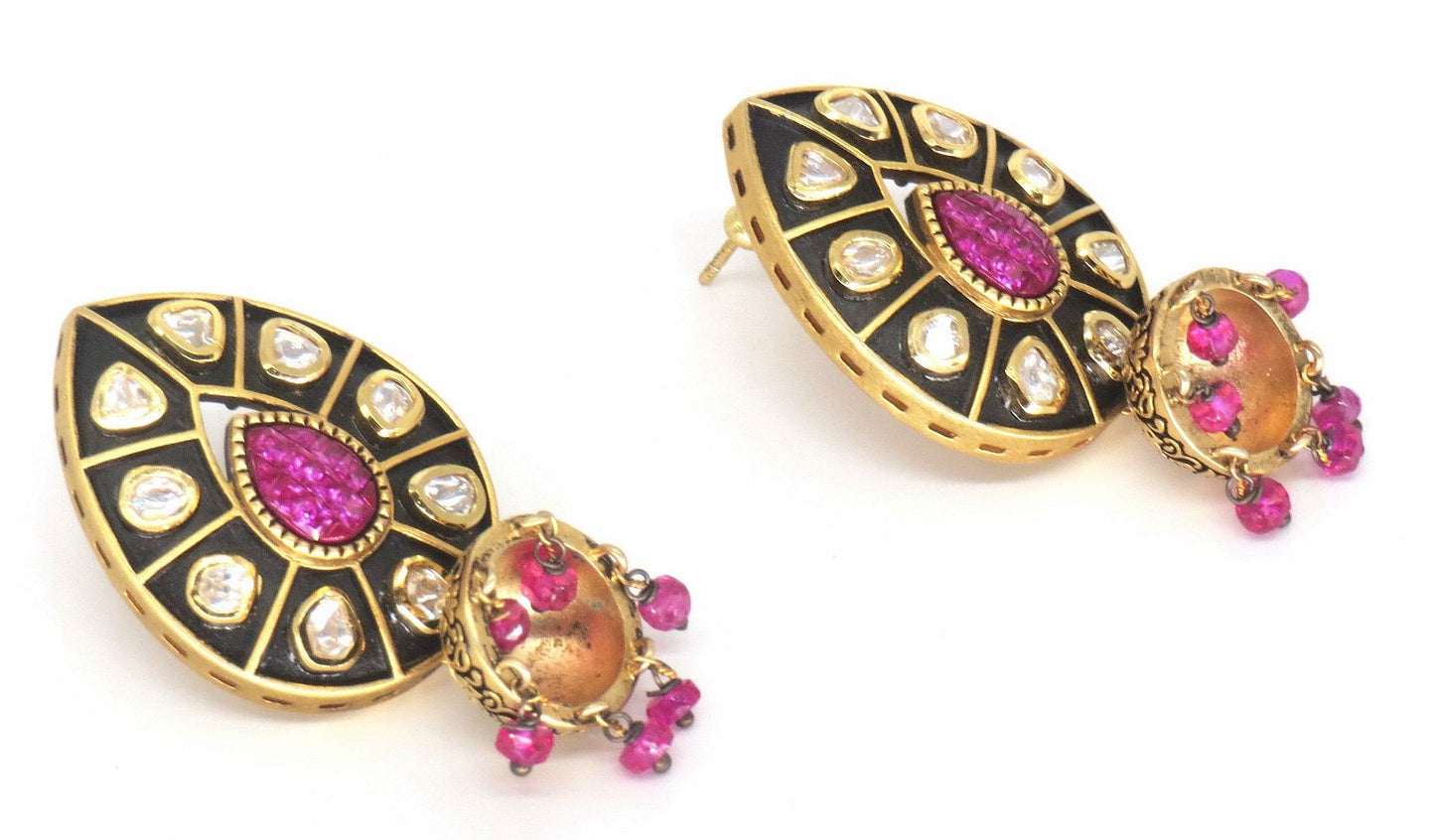 Jewelshingar Jewellery Gold Plated Pink Colour Earrings For Women ( 57349DCJ )