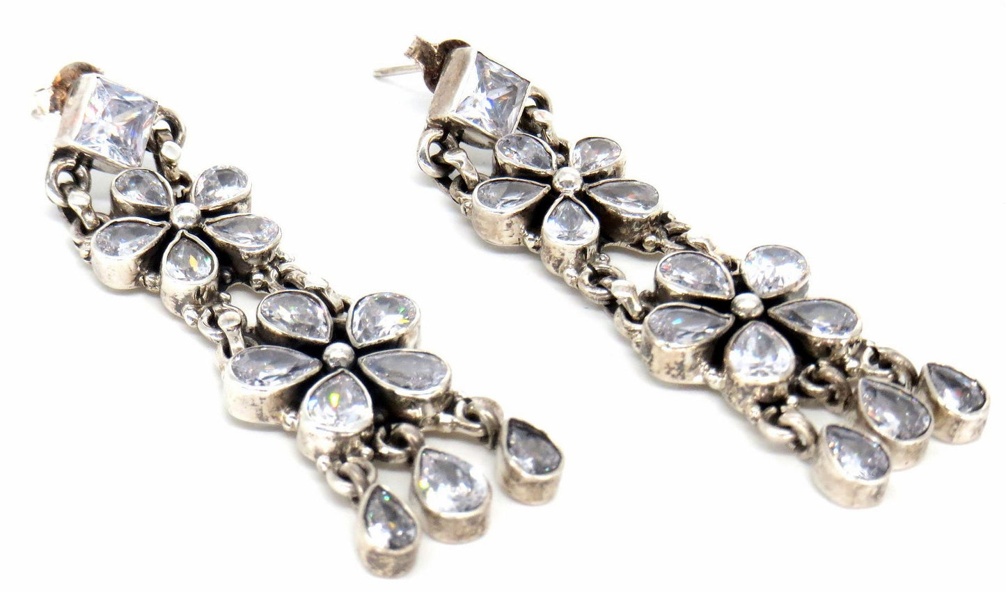 Jewelshingar Jewellery 925 Sterling Silver Plated Clear Colour Earrings For Women ( 57492SSE )