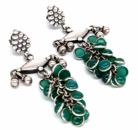 Jewelshingar Jewellery 925 Sterling Silver Plated Green Colour Earrings For Women ( 57501SSE )