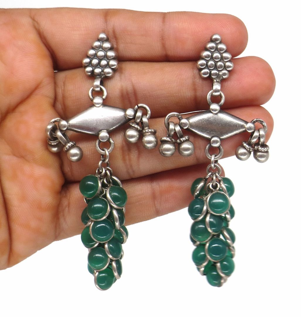 Jewelshingar Jewellery 925 Sterling Silver Plated Green Colour Earrings For Women ( 57501SSE )