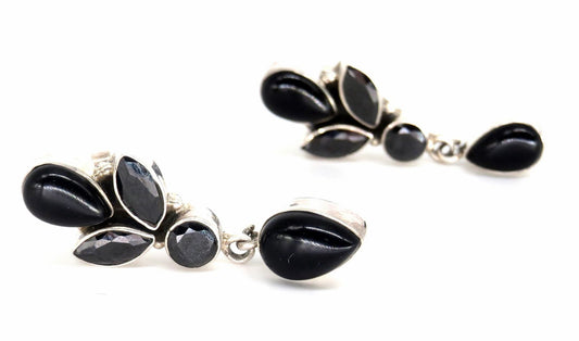 Jewelshingar Jewellery 925 Sterling Silver Plated Black Colour Earrings For Women ( 57545SSE )