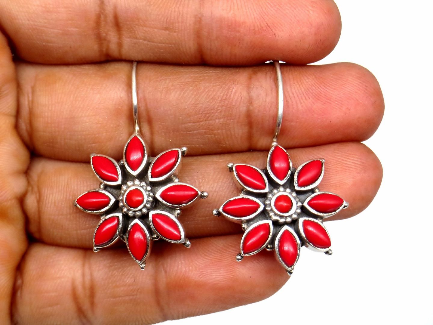 Jewelshingar Jewellery 925 Sterling Silver Plated Red Colour Earrings For Women ( 57613SSL )