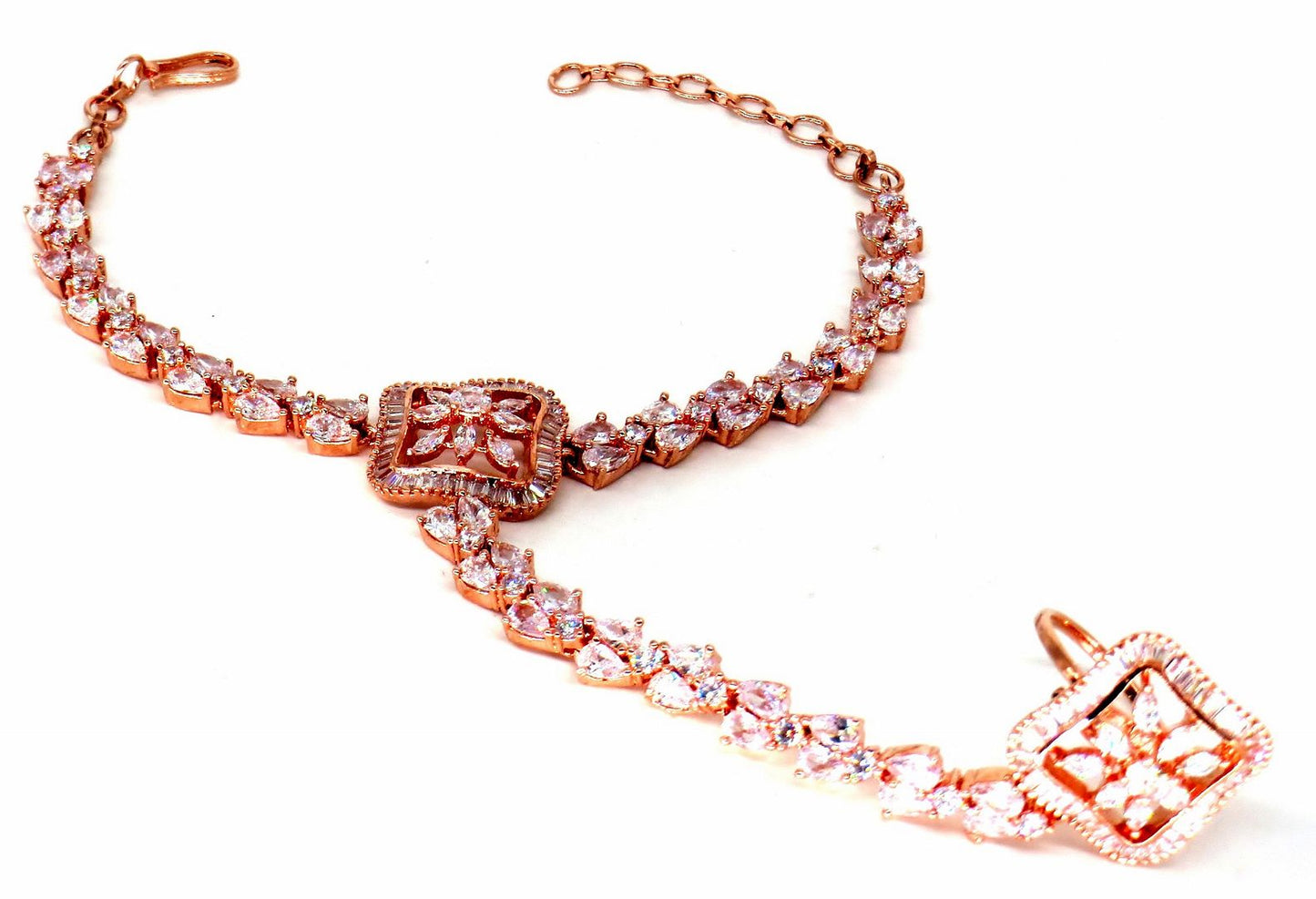 Jewelshingar Jewellery Rose Gold Plated Hathphool For Women ( 57944CBH )