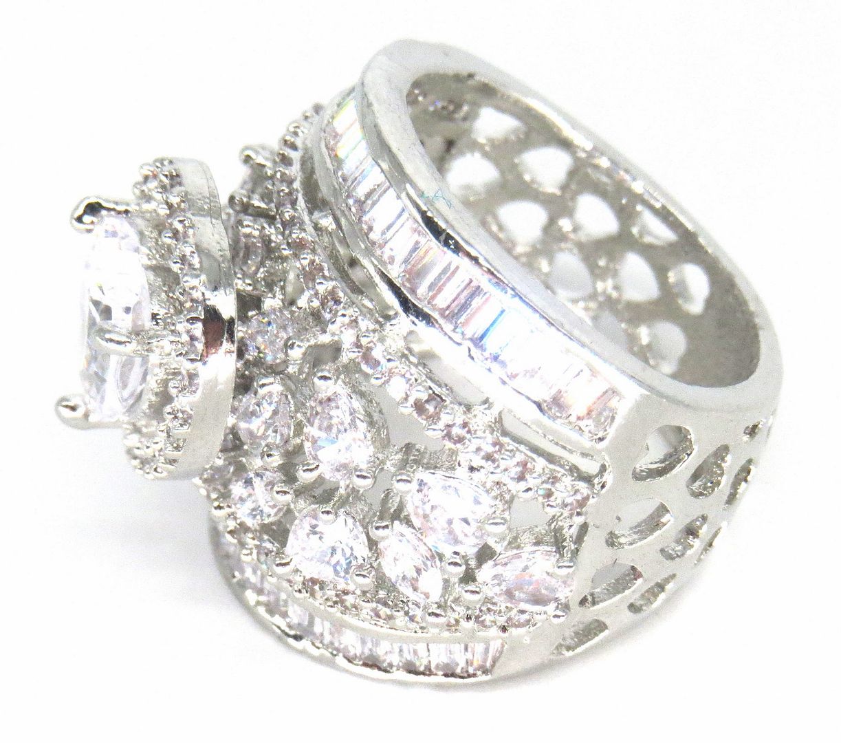 Jewelshingar Jewellery American Diamond Clear Colour Size 13 Silver Plated  Ring For Girls ( 58557RIN )