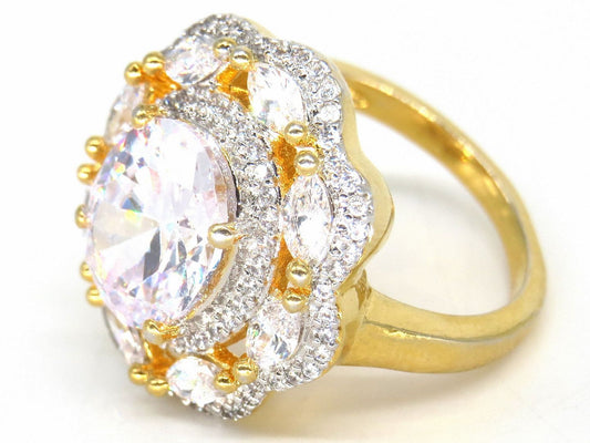 Jewelshingar Jewellery American Diamond Clear Colour Size 14 Gold Plated  Ring For Girls ( 58612RIN )