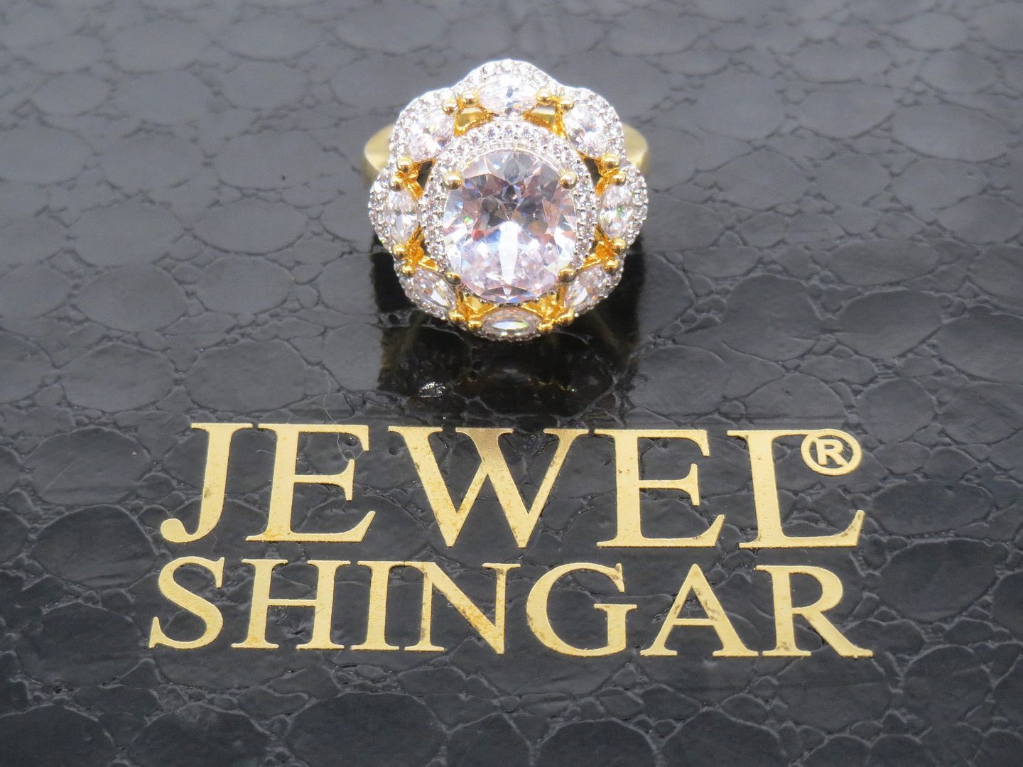 Jewelshingar Jewellery American Diamond Clear Colour Size 14 Gold Plated  Ring For Girls ( 58612RIN )