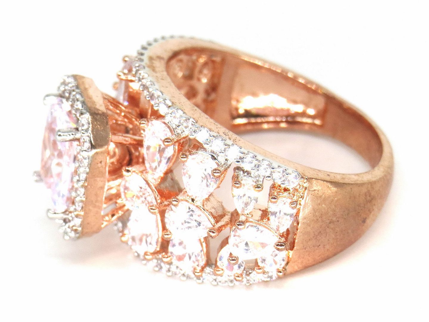 Jewelshingar Jewellery American Diamond Clear Colour Size 18 Rose Gold Plated  Ring For Girls ( 58647RIN )