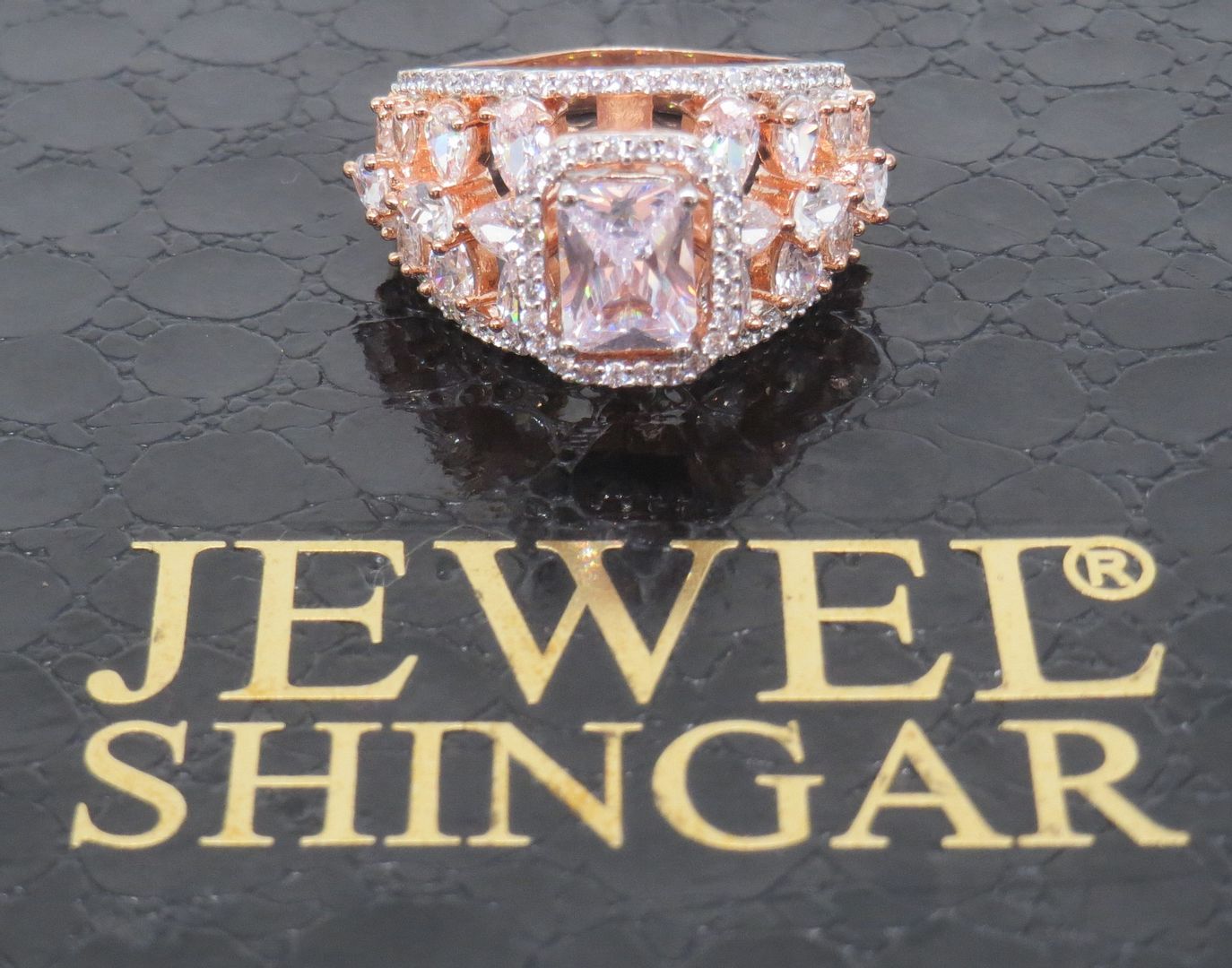 Jewelshingar Jewellery American Diamond Clear Colour Size 18 Rose Gold Plated  Ring For Girls ( 58647RIN )