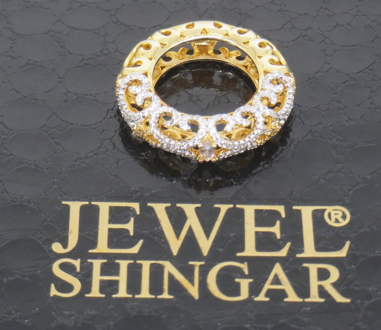 Jewelshingar Jewellery American Diamond Clear Colour Size 15 Gold Plated  Ring For Girls ( 58704RIN )