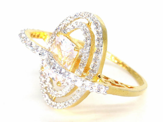 Jewelshingar Jewellery American Diamond Clear Colour Size 19 Gold Plated  Ring For Girls ( 58716RIN )
