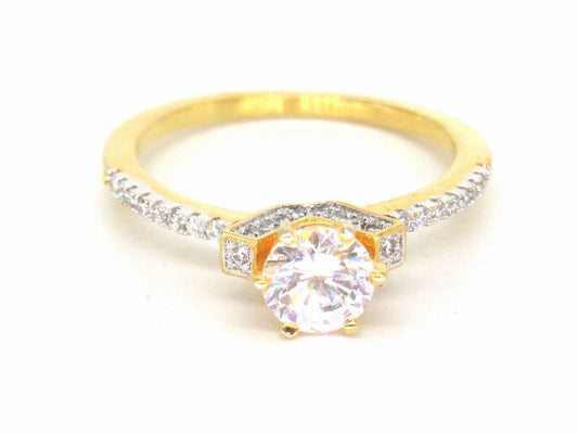 Jewelshingar Jewellery American Diamond Clear Colour Size 15 Gold Plated  Ring For Girls ( 58751RIN )