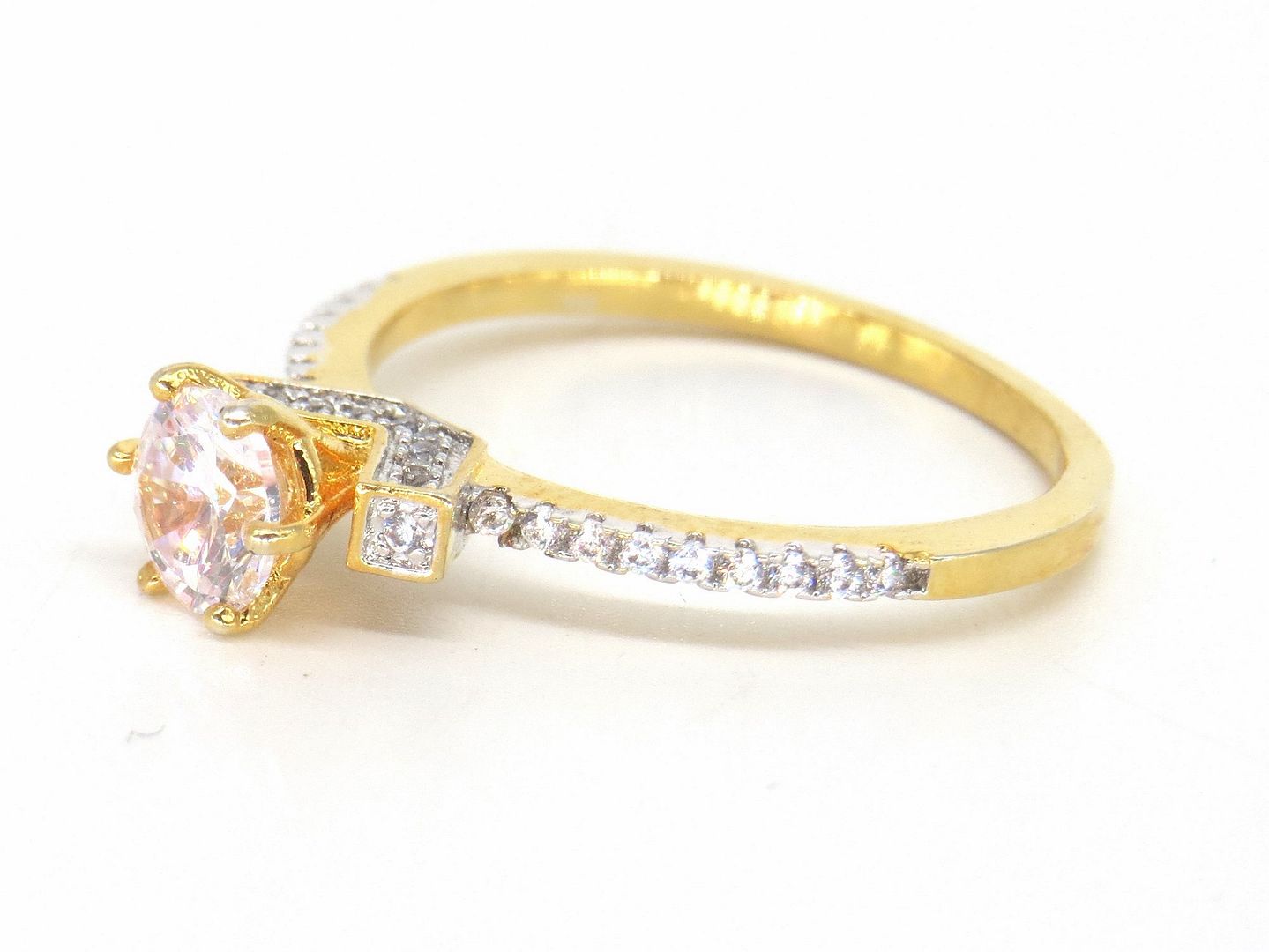 Jewelshingar Jewellery American Diamond Clear Colour Size 15 Gold Plated  Ring For Girls ( 58751RIN )