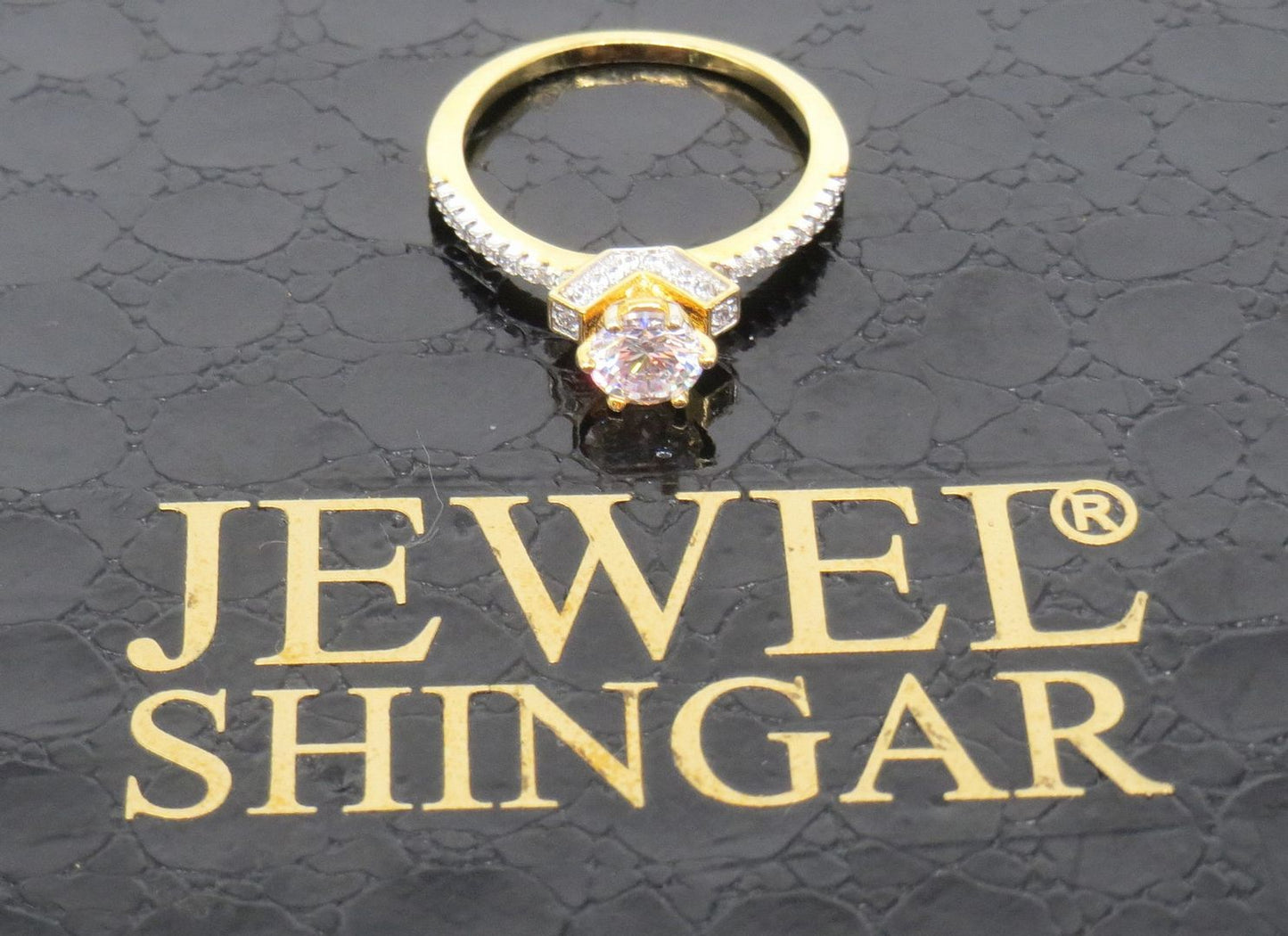 Jewelshingar Jewellery American Diamond Clear Colour Size 15 Gold Plated  Ring For Girls ( 58751RIN )