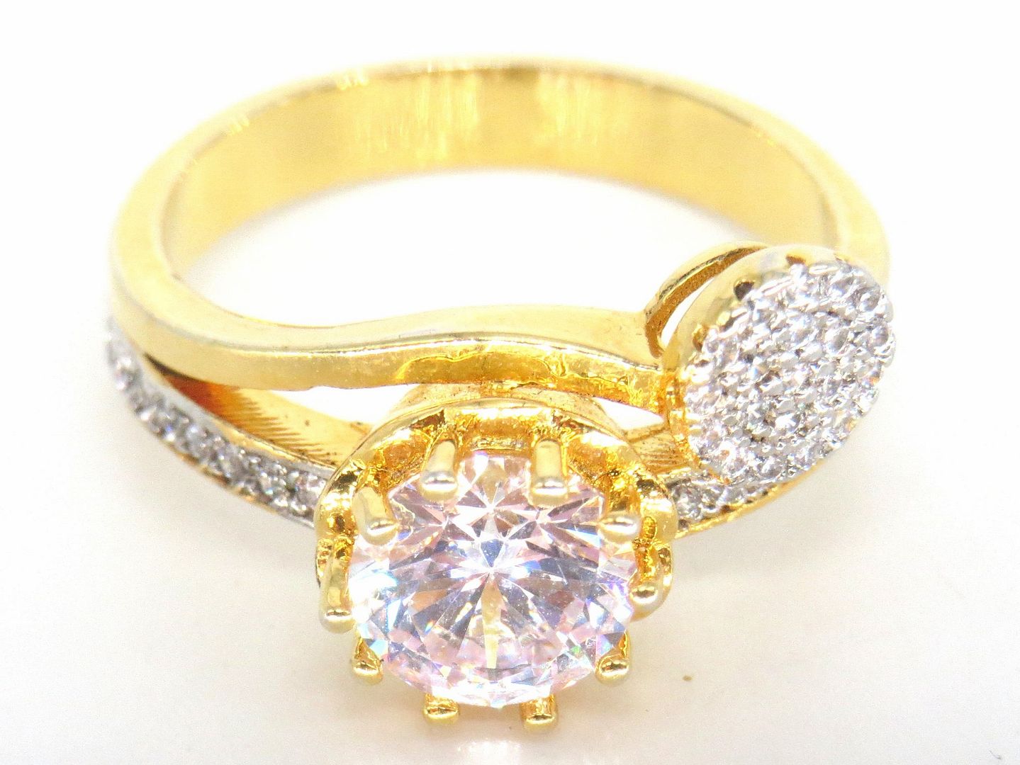 Jewelshingar Jewellery American Diamond Clear Colour Size 12 Gold Plated  Ring For Girls ( 58773RIN )