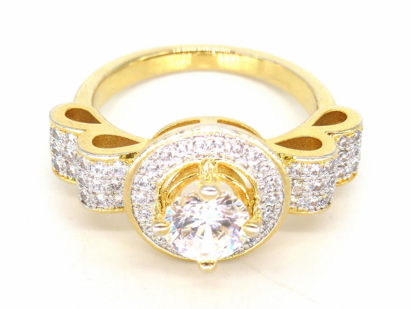 Jewelshingar Jewellery American Diamond Clear Colour Size 13 Gold Plated  Ring For Girls ( 58780RIN )