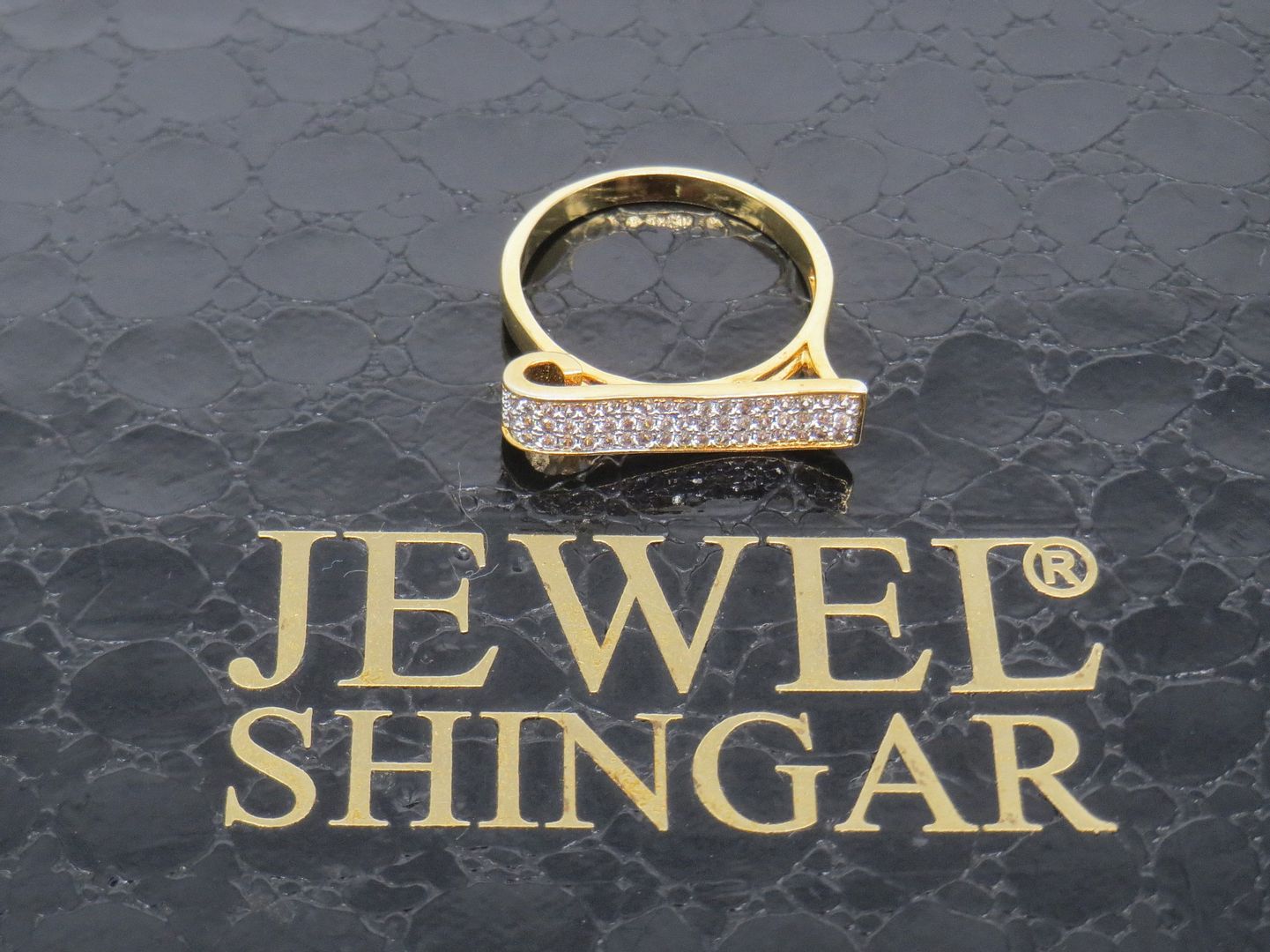 Jewelshingar Jewellery American Diamond Clear Colour Size 13 Gold Plated  Ring For Girls ( 58816RIN )