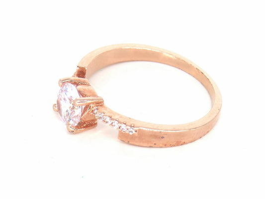 Jewelshingar Jewellery American Diamond Clear Colour Size 16 Rose Gold Plated  Ring For Girls ( 58946RIN )
