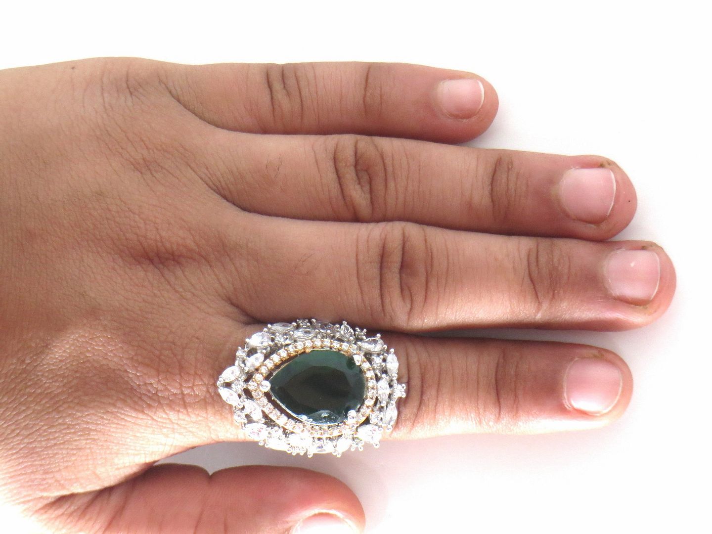 Jewelshingar Jewellery American Diamond Green Colour Size 15 Silver Plated  Ring For Girls ( 58977RIN )