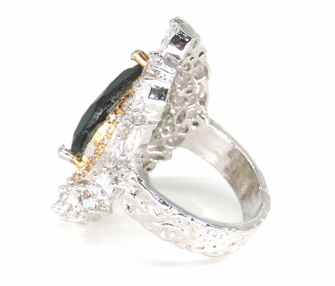 Jewelshingar Jewellery American Diamond Green Colour Size 15 Silver Plated  Ring For Girls ( 58977RIN )