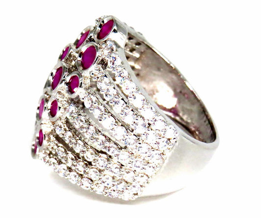 Jewelshingar Jewellery American Diamond Pink Colour Size 15 Silver Plated  Ring For Girls ( 59043RIN )