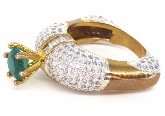 Jewelshingar Jewellery American Diamond Green Colour Size 16 Gold Plated  Ring For Girls ( 59077RIN )