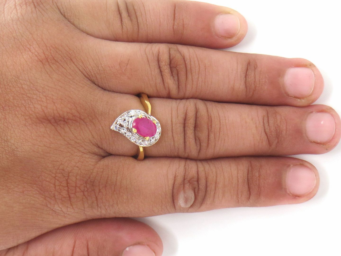 Jewelshingar Jewellery American Diamond Pink Colour Size 11 Gold Plated  Ring For Girls ( 59364RIN )