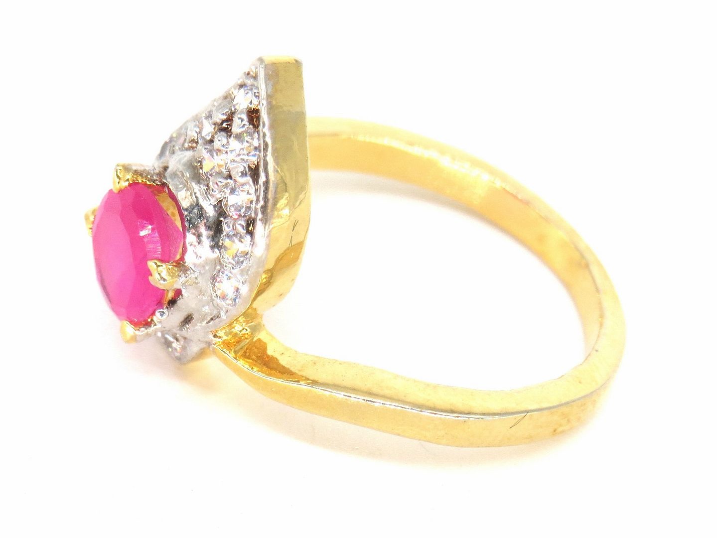 Jewelshingar Jewellery American Diamond Pink Colour Size 11 Gold Plated  Ring For Girls ( 59364RIN )