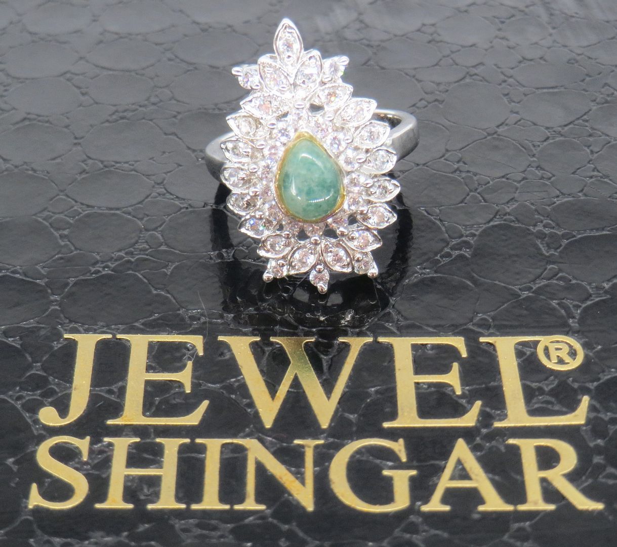 Jewelshingar Jewellery American Diamond Green Colour Size 15 Silver Plated  Ring For Girls ( 59374RIN )