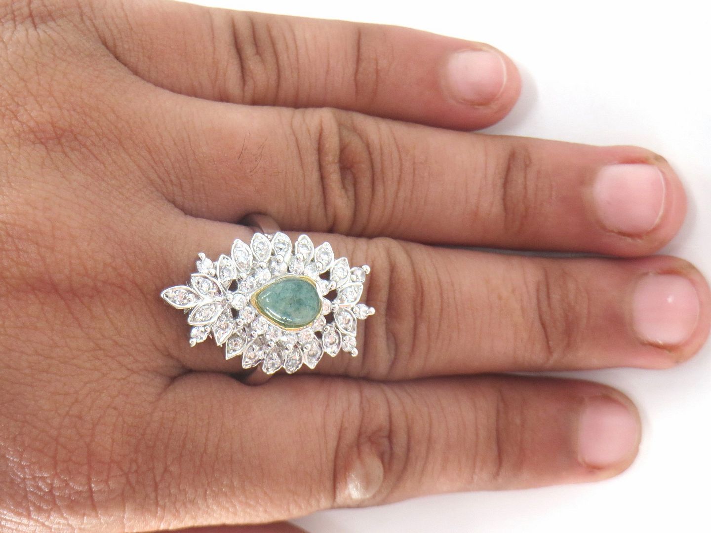 Jewelshingar Jewellery American Diamond Green Colour Size 15 Silver Plated  Ring For Girls ( 59374RIN )