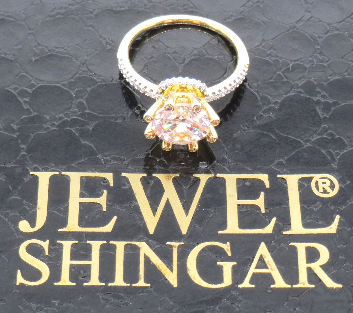 Jewelshingar Jewellery American Diamond Clear Colour Size 13 Gold Plated  Ring For Girls ( 59404RIN )