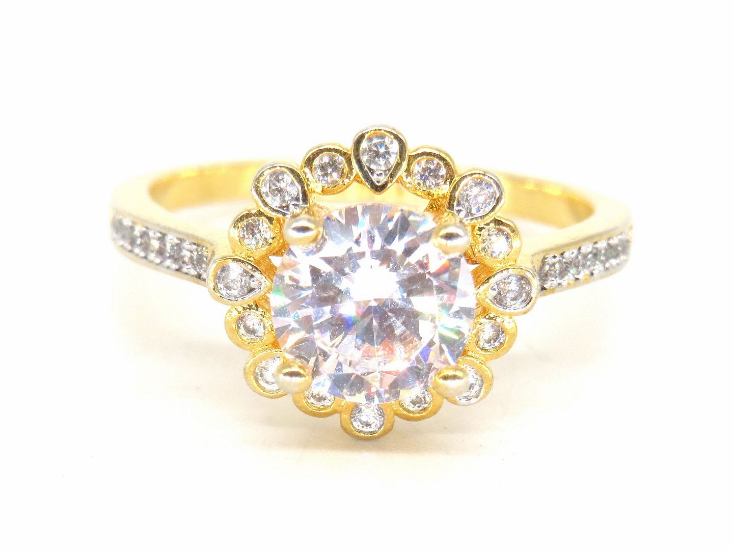 Jewelshingar Jewellery American Diamond Clear Colour Size 15 Gold Plated  Ring For Girls ( 59414RIN )