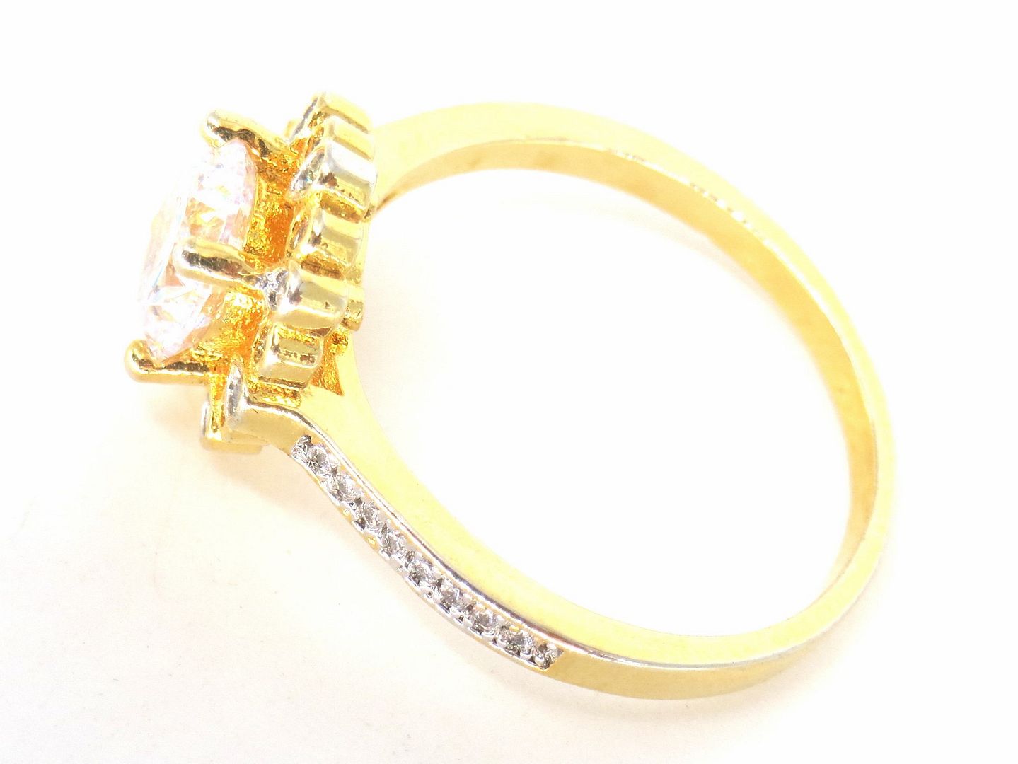 Jewelshingar Jewellery American Diamond Clear Colour Size 15 Gold Plated  Ring For Girls ( 59414RIN )