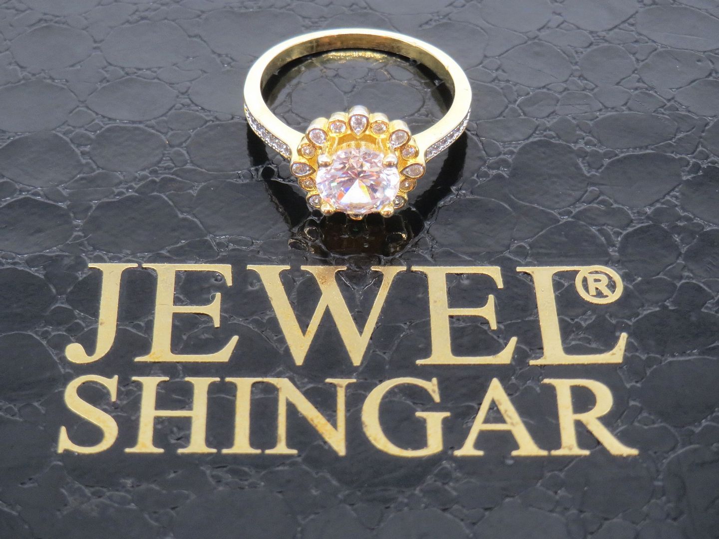 Jewelshingar Jewellery American Diamond Clear Colour Size 15 Gold Plated  Ring For Girls ( 59414RIN )