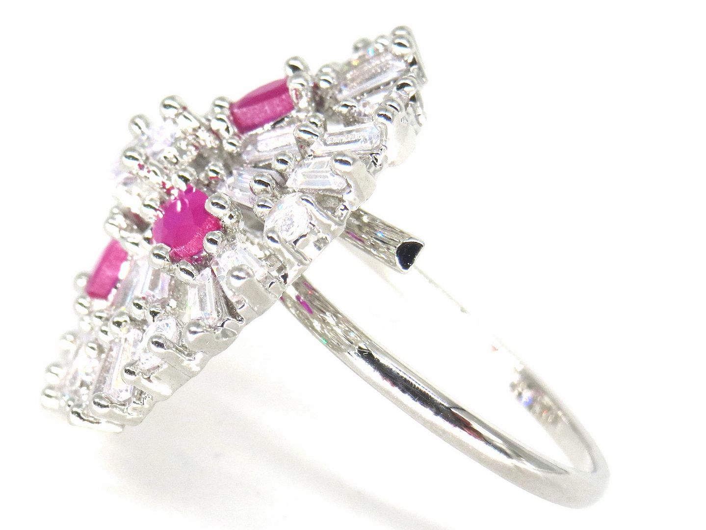 Jewelshingar Jewellery American Diamond Pink Colour Size Freesize Silver Plated  Ring For Girls ( 59682FSR )