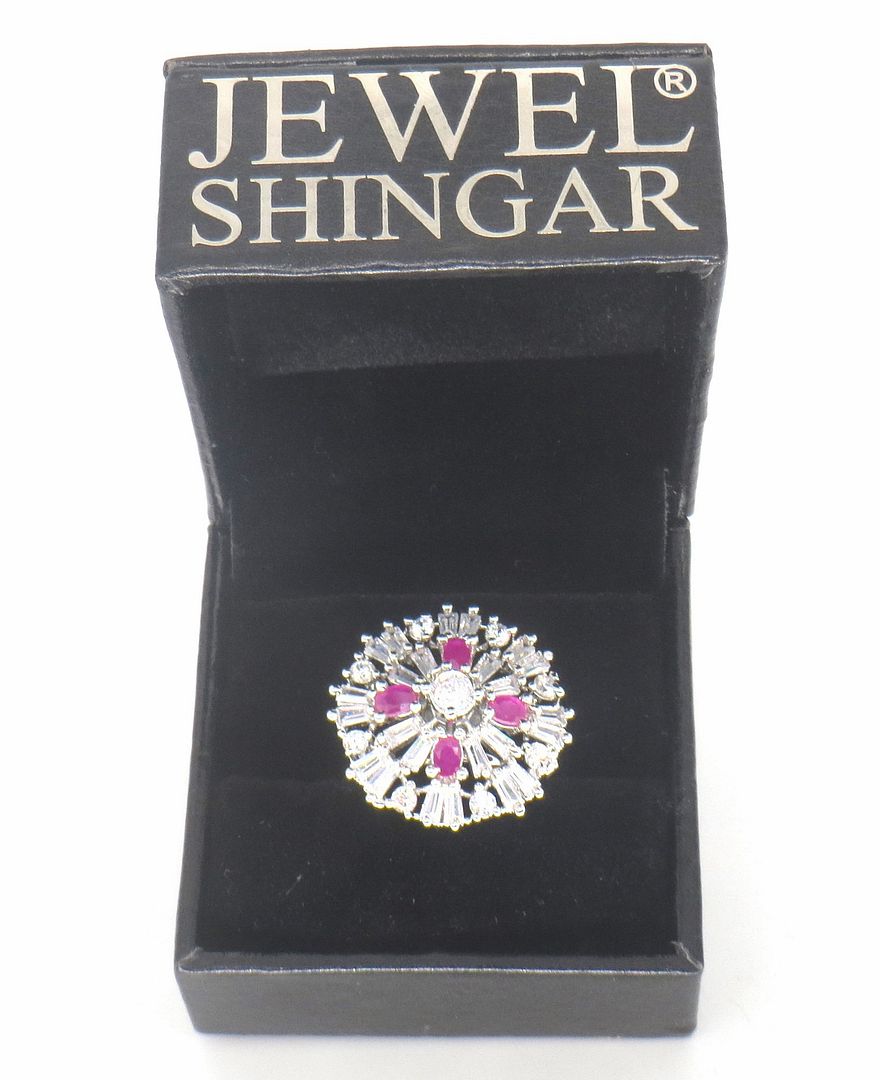 Jewelshingar Jewellery American Diamond Pink Colour Size Freesize Silver Plated  Ring For Girls ( 59682FSR )