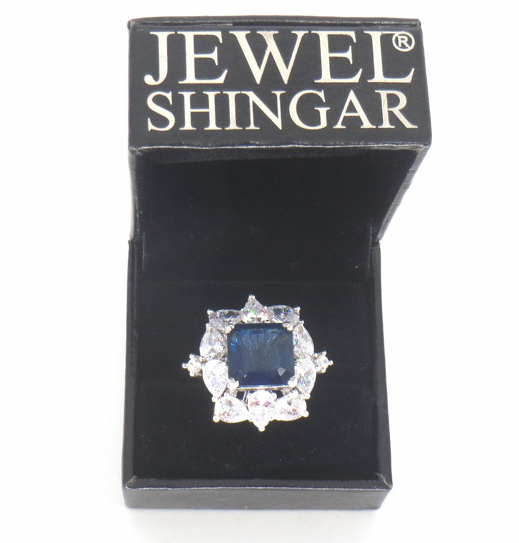 Jewelshingar Jewellery American Diamond Blue Colour Size Freesize Silver Plated  Ring For Girls ( 59728FSR )