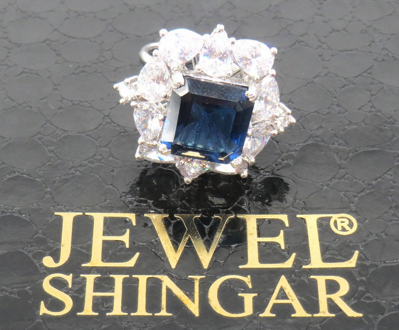 Jewelshingar Jewellery American Diamond Blue Colour Size Freesize Silver Plated  Ring For Girls ( 59728FSR )