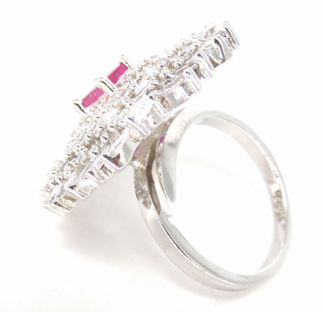 Jewelshingar Jewellery American Diamond Pink Colour Size Freesize Silver Plated  Ring For Girls ( 59735FSR )